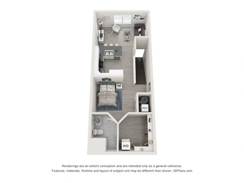 Floor plan for studio, 1 bath, 623 sqft